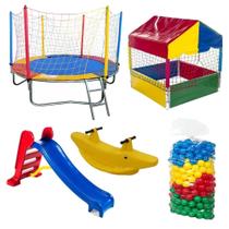 Cama Elástica Pula Pula 2,30m Nacional Piscina de Bolinhas 1,00m Premium Escorregador Médio Jacaré 2 Lugares