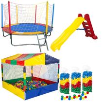 Cama Elástica Pula Pula 2,30m Nacional Piscina de Bolinhas 1,50m 1.500 Bolinhas Coloridas Escorregador Grande Playground