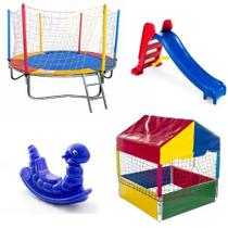 Cama Elástica Pula Pula 2,30m Nacional Piscina de Bolinhas Quadrada 1,00m Escorregador Médio Com Gangorra 1 Lugar
