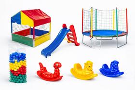 Cama Elástica Pula Pula 2,30m + Piscina de Bolinhas 1,00m + 500 Bolinhas + Escorregador Médio + 3 Gangorras 1 Lugar Cama Elástica Pula Pula 2,30m + Piscina de Bolinhas 1,00m + 500 Bolinhas + Escorregador Médio + 3 Gangorras 1 Lugar