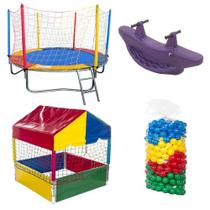 Cama Elástica Pula Pula 2,30m + Piscina de Bolinhas 1,00m + 500 Bolinhas + Gangorra 2 Lugares