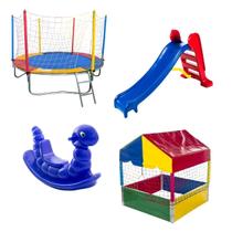 Cama Elástica Pula Pula 2,30m Piscina de Bolinhas 1,00m Quadrada Escorregador Médio Gangorra Infantil