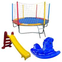 Cama Elástica Pula Pula 2,30m Premium Escorregador Médio Cavalinho Infantil