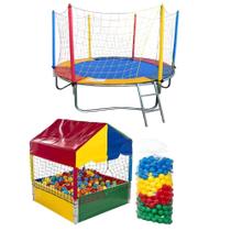 Cama Elástica Pula Pula 2,30m Premium Piscina de Bolinhas 1,00m 500 Bolinhas Coloridas