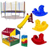 Cama Elástica Pula Pula 3,05m Resistente Piscina de Bolinhas 1,00m 500 Bolinhas Coloridas Escorregador Médio 3 Cavalinhos
