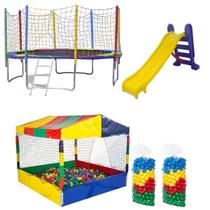 Cama Elástica Pula Pula 3,05m Resistente Piscina de Bolinhas 1,50m 1000 Bolinhas Coloridas Escorregador Médio