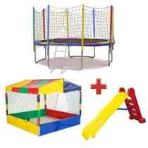 Cama Elástica Pula Pula 3,05m Resistente + Piscina de Bolinhas 1,50m Premium + Escorregador Playground Grande - Rotoplay Brinquedos