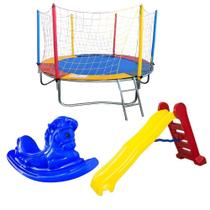 Cama Elástica Pula Pula de 2,30m Nacional + Escorregador Grande + Gangorra 1 Lugar Infantil Cama Elástica Pula Pula de 2,30m Nacional + Escorregador Grande + Gangorra 1 Lugar Infantil
