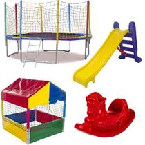 Cama Elástica Pula Pula de 3,05 metros Grande Piscina de Bolinhas 1,00m Quadrada Escorregador Médio Gangorra Infantil