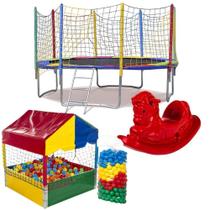 Cama Elástica Pula Pula de 3,05m Piscina de Bolinhas 1,00m Com 500 Bolinhas Coloridas Gangorra Infantil 1 Lugar