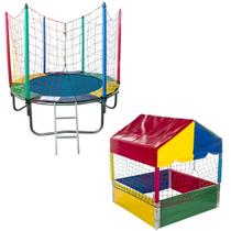 Cama Elástica Pula Pula Trampolim 1,83m Barraquinha Piscina de Bolinhas Quadrada 1,00m Premium Infantil