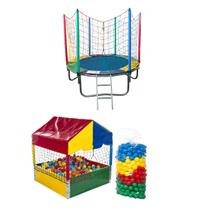 Cama Elástica Pula Pula Trampolim 1,83m + Casinha Piscina de Bolinha 1,00m + 500 Bolinhas Coloridas - Brinqueek toys