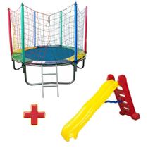 Cama Elástica Pula Pula Trampolim 1,83m Nacional + Escorregador Grande Playground Premium - Rotoplay Brinquedos