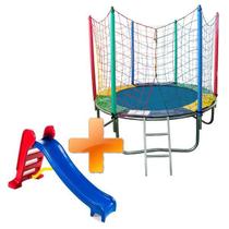 Cama Elástica Pula Pula Trampolim 1,83m Nacional + Escorregador Médio Playground Premium - Rotoplay Brinquedos