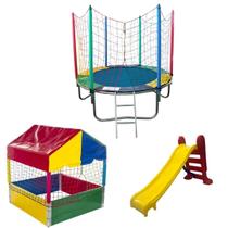 Cama Elástica Pula Pula Trampolim 1,83m Piscina de Bolinhas Quadrada 1,00m Escorregador Médio 3 degraus