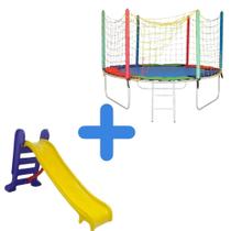 Cama Elástica Pula Pula Trampolim 2,30m + Escorregador Infantil Médio 3 Degraus