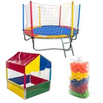 Cama Elástica Pula Pula Trampolim 2,30m Nacional Premium + Piscina de Bolinhas Quadrada 1,00m + 500 Bolinhas