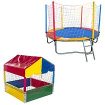 Cama Elástica Pula Pula Trampolim 2,30m Nacional Premium + Piscina de Bolinhas Quadrada 1,00m