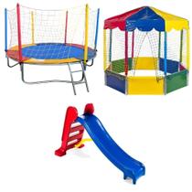 Cama elástica Pula Pula Trampolim 2,30m Premium Piscina de Bolinhas 2,00m Oitavada Escorregador Médio Infantil
