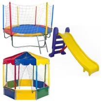 Cama elástica Pula Pula Trampolim 2,30m Premium Piscina de Bolinhas 2,00m Oitavada Escorregador Médio Infantil