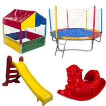 Cama Elástica Pula Pula Trampolim Colorido 2,30m Casinha Piscina De Bolinhas 1,00m Escorregador Médio Gangorra 1 lugar