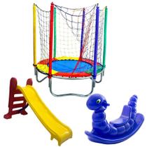 Cama Elástica Pula Pula Trampolim Premium 1,40m + Escorregador Médio + Gangorra Infantil - Rotoplay Brinquedos