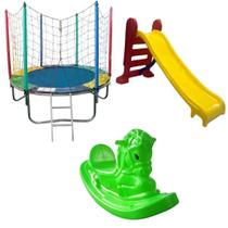 Cama Elástica Pula Pula Trampolim Premium 1,83m Escorregador Médio Gangorra Infantil