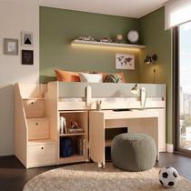 Cama Elevada com Armários e Escrivaninha em MDF Artsy Casatema MadeiraOriginals Natural/Verde