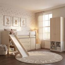Cama Elevada com Escorregador Artsy e Guarda Roupa 2 Portas Curió Casatema MadeiraOriginals Natural Cama Elevada com Escorregador Artsy e Guarda Roupa 2 Portas Curió Casatema MadeiraOriginals Natural
