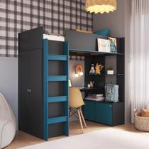 Cama Elevada Multifuncional com Armário e Escrivaninha