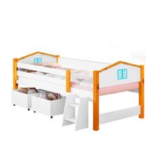 Cama Elevada Solteiro Com Baús Branco Azul Elza Divaloto