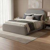 Cama Em MDF Revestida Com Linho De Alto Padrão Pronto Envio Tecido De Alto Padrão Montagem Fácil