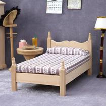 Cama em miniatura Dollhouse Wooden Pretend Play Toy, escala 1:12