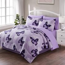 Cama em uma bolsa ARTALL Twin Size 6 peças Purple Butterfly Cama em uma bolsa ARTALL Twin Size 6 peças Purple Butterfly
