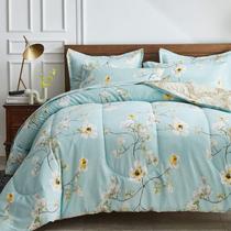 Cama em uma bolsa Joyreap Aqua Floral Twin com conjunto de edredom, 6 unidades