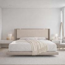 Cama Estilo Flutuante Viena Queen 170cm Madeira Maciça e MDF Acabamento Premium Futurista Cama Estilo Flutuante Viena Queen 170cm Madeira Maciça e MDF Acabamento Premium Futurista
