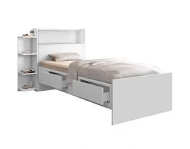 cama estilo moderna tamanho solteira com gaveta e prateleira lateral branca