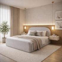 Cama Estofada Casal com Cabeceira Alta Confortável Moderna Valentina Premium Cama Estofada Casal com Cabeceira Alta Confortável Moderna Valentina Premium