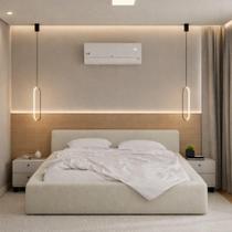 Cama Estofada King Siena 1.95m Moderna Em Linho Base Baixa Design Minimalista