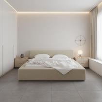 Cama Estofada Queen Linho Moderna Base Baixa Estilo Minimalista Siena 1.60m