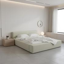 Cama Estofada Queen Linho Moderna Para Quarto Sofisticado Siena 160cm