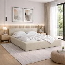 Cama Estofada Siena Casal Linho Moderna Base Baixa Estilo Minimalista Cama Estofada Siena Casal Linho Moderna Base Baixa Estilo Minimalista