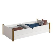 Cama Evolutiva Ravi Branco Pés Amadeirado, 2 Kits Proteção Lateral Lisa e Colchão D20 - Reller Móveis