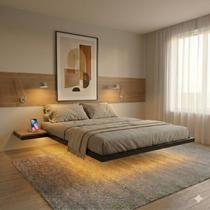 Cama Flutuante Casal com LED Lara Preto Cama Flutuante Casal com LED Lara Preto