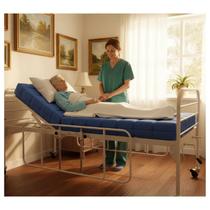 Cama Hospitalar 150 kg Manual Com Rodinhas 02 manivelas Recuperação + Grade + Colchão D28