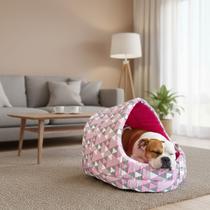 Cama Iglu Luxo Caes Gato Lavavel Casinha Rosa Geometrica -