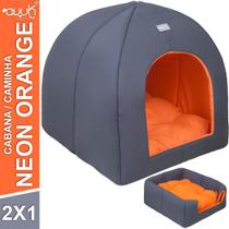 Cama Iglu Neon Orange 2x1 Avuk Pet Para Cachorro e Gato Com Almofada