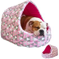 Cama Iglu Suede Luxo Caes Gato Lavavel Rosa Geometrica G