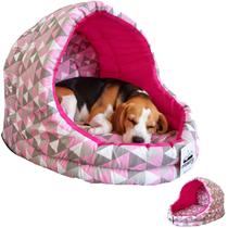 Cama Iglu Suede Luxo Caes Gato Lavavel Rosa Geometrica M