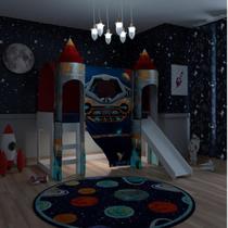 Cama Infantil Alta Joy com Escorregador/2 Dosséis Torre Space e Led Pura Magia Vermelho/Branco
